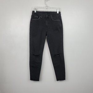 Massini Black Blow Out Knees Studded Denim Frayed Hem Jeans Size 4